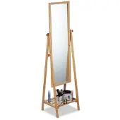 B2X Standspiegel aus Bambus, 136,5x42cm, drehbar, höhenverstellbar, mit Ablage