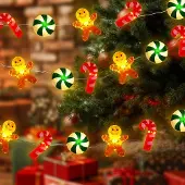 Dripio Weihnachts-Lichtkette, 3 m, 30 LEDs, Lebkuchenmann, Zuckerstange
