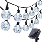 Dripio Solar-Lichterkette 60 LED, 11 m, Kristallkugeln, IP65, 8 Modi, Weiß