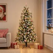 Syfax Künstlicher Weihnachtsbaum mit klappbaren Zweigen und Kugeln