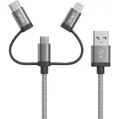 Grixx 3-in-1 Ladekabel Micro-USB USB-C Lightning 1 m MFi Space Grey