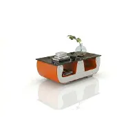 AEA Orangefarbenes U-förmiges Ecksofa aus Leder Couchtisch *