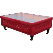 AEA Roter Couchtisch klassischer Tisch mit Stoffbezug und Glasplatte Wohnzimmer
