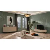 AEA Beiges Wohnzimmer-Set stilvoller TV-Schrank Couchtisch Konsole Designermöbel