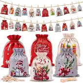 OEM Adventskalender-Stoffbeutel, 24 Stück, mit Zahlen und Klammern