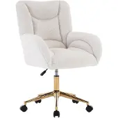 URBAN MEUBLE Ergonomischer Bürostuhl mit Teddy-Stoffbezug in Weiß, höhenverstellbar