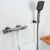 Merkloos Badarmatur mit Handbrause und Wasserfallauslauf, Grau
