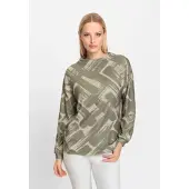 HEINE Shirtjacke "Druck-Shirt Langarmshirt mit Kelchkragen", Damen, Gr. 44, beige (khaki, sand, bedruckt), Modisch, Shirts Shirtjacke