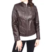 Merkloos Damen Motorradjacke mit Mandarin-Kragen - Braun