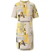 Witt Weiden Sommerkleid WITT "Shirtkleid Jerseykleid mit Lettering-Print", Damen, Gr. 40, N-Gr, gelb (ocker, sand, bedruckt), Modisch, Kleider Sommerkleid