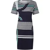 HEINE Shirtkleid "Druck-Kleid Druckkleid mit Grafikmuster", Damen, Gr. 44, N-Gr, schwarz-weiß (marine, hellblau, bedruckt), Modisch, Rundhals, Kleider Shirtkleid