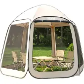 Vevor Pop up Zelt, 304,8 x 280,4 cm, Campingzelt für 4–8 Personen, Partyzelt inklusive Tragetasche, Seitenwänden aus Netz und Heringen, für Garten, Terrasse und Outdoor-Aktivitäten, Beige