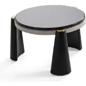 AEA Couchtische Set Schwarz Glas Edelstahl Rund Modern Goldrand Wohnzimmer