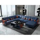 AEA Modern Wohnlandschaft U-Form Couchtisch LED Sofa Set Couch Blau Luxus