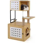 FANTASK mehrstöckiger Kratzbaum, Katzenschrank Holz mit mit Futterstation, Sisal