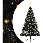 vidaXL Künstlicher vorbeleuchteter Weihnachtsbaum Schwarz 210 cm PVC