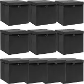 Merkloos Set aus 10 zusammenklappbaren Aufbewahrungsboxen mit Deckel, schwarz