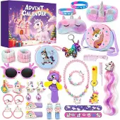 Generisch Adventskalender 2026 – Einhorn-Schmuck – Accessoires – Spielzeugset für Mädchen – Halsketten und Haarschmuck