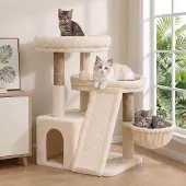 Dripio Kratzbaum, beige, 3 Ebenen, Sisal/Plüsch, mit Spielzeug