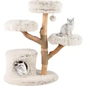 Dripio Kratzbaum 102 cm mit Höhle, Plüsch, Jute, Massivholz, Weiß