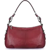 Merkloos Damen Hobo-Tasche aus echtem Leder, Schultertasche in Weinrot