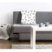 Queence Dekokissen "Snoopy", schwarz-weiß (weiß, schwarz, bedruckt), B:40cm L:40cm, Polyester, Dekokissen_Sitzkissen_Kissenhüllen, Dekokissen, mit kleinen spielenden Dackeln