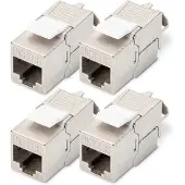 Digitus CAT 6A Keystone Modul, geschirmt, werkzeugfreier Montageanschluss - 4 Stk., Flach, Silber, RJ-45, LSA, Buchse, 10GBase-T