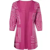 Sieh an! Shirtjacke SIEH AN "Long-Shirtjacke Shirtjacke in grafischem Dessin", Damen, Gr. 40, magenta, ecru, bedruckt, Sportlich, V-Ausschnitt, Shirts Shirtjacke