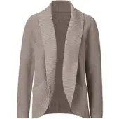 Sieh an! Strickjacke SIEH AN "Strickjacke Strickjacke mit Schalkragen", Damen, Gr. 38, taupe, ecru, meliert, Modisch, Strickjacken Strickjacke