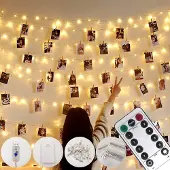 SURIGHT Foto-Lichterkette – USB- oder batteriebetrieben – 100 LEDs, 10 Meter Kupferdraht, hängende Lichterkette