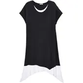 Sheego Jerseykleid "Jersey-Kleid A-Linien-Kleid in 2-in-1-Optik", Damen, Gr. 50, N-Gr, schwarz, weiß, Modisch, Rundhals, Kleider Jerseykleid