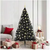 vidaXL Künstlicher vorbeleuchteter Weihnachtsbaum Schwarz 180 cm PVC