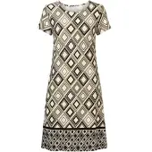 HEINE Sommerkleid "Jersey-Kleid Jerseykleid mit Grafikdessin", Damen, Gr. 38, N-Gr, braun (khaki, champagner, bedruckt), Modisch, Rundhals, Kleider Sommerkleid
