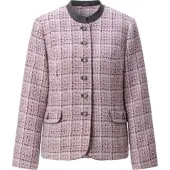 Witt Weiden Blusenblazer WITT "Bouclé-Blazer Bouclé-Blazer Stehkragen aus Veloursleder-Imitat", Damen, Gr. 54, rosa (mauve, schwarz, gemustert), Bouclé, , Basic, Blazer Blusenblazer