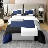 OEM Einzel-Bettbezug-Set 135x200 cm, marineblau geometrisch, 100 % Baumwolle