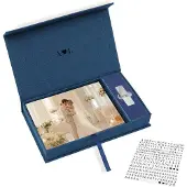 OEM Leinen-Fotobox mit USB-Fach, 24,8x14,5 cm, Marineblau