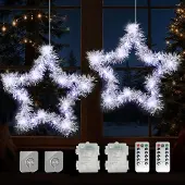 Dripio Fensterstern silber 20 LEDs warmweiß Fernbedienung 8 Modi