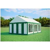 Ambitent Partyzelt 4x6 m PREMIUM – PVC-Plane 500 g/m², flammhemmend, Bodenrahmen + Dachverstrebungen, bis 48 Personen - Grün-Weiß
