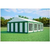 Ambitent Partyzelt 5x8 m PREMIUM – PVC-Plane 500 g/m², flammhemmend, Bodenrahmen + Dachverstrebungen, bis 80 Personen - Grün-Weiß