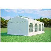 Ambitent Partyzelt 5x8 m MAX+ – PVC-Plane 550 g/m², flammhemmend, Seitenhöhe 2,6 m, Stahlrohre Ø50 mm, bis 80 Personen - Weiß