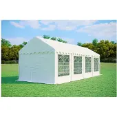 Ambitent Partyzelt 3x8 m PREMIUM – PVC-Plane 500 g/m², flammhemmend, Bodenrahmen + Dachverstrebungen, bis 48 Personen - Weiß
