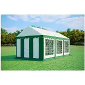 Ambitent Partyzelt 3x6 m PREMIUM – PVC-Plane 500 g/m², flammhemmend, Bodenrahmen + Dachverstrebungen, bis 36 Personen - Grün-Weiß