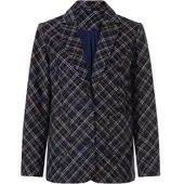 HEINE Blusenblazer "Blazer Blazer mit Karomuster", Damen, Gr. 46, blau (marine, braun, kariert), Web, Stoff, , Modisch, V-Ausschnitt, Blazer Blusenblazer