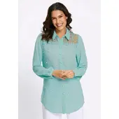 Witt Klassische Bluse "Longbluse Longbluse mit Spitze und Zierperlen", Damen, Gr. 42, grün (kalkmint), Crepe, , Elegant, Blusen Klassische Bluse
