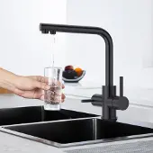 OEM 3-Wege-Küchenarmatur Schwarz, 360° drehbar, Doppelhebel