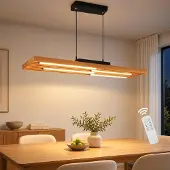 OEM Hängelampe Holz 80 cm, dimmbar, mit Fernbedienung, höhenverstellbar