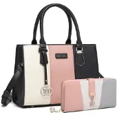 MISS LULU Damen Handtaschen Set mit Geldbörse, Kunstleder, V-Design