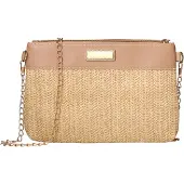 Jewelrywe Damen Strohtasche Boho Strandtasche: Aprikose Umhängetasche mit Abnehm