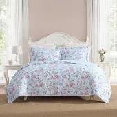 OEM Bettdecken-Set Twin, Baumwolle, Blumenmuster, Blau, 2-teilig