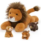 OEM Plüsch Löwenmutter mit 3 Babys, 50 cm, dunkelbraun